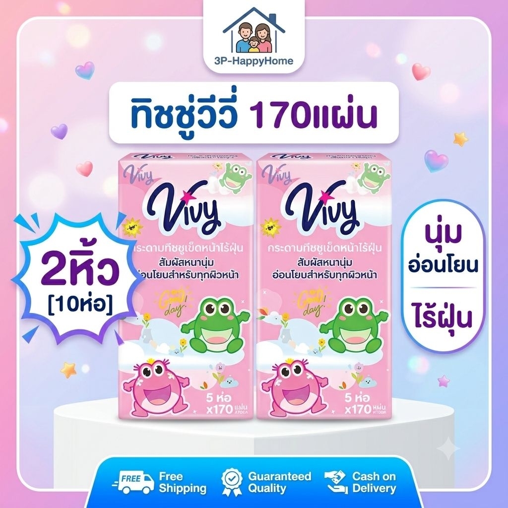 🔥[แพค2หิ้ว]🔥Vivy กระดาษทิชชู่แห้ง ทิชชู่เช็ดหน้า วีวี่ 170แผ่น และ 240แผ่น รุ่น Good Day