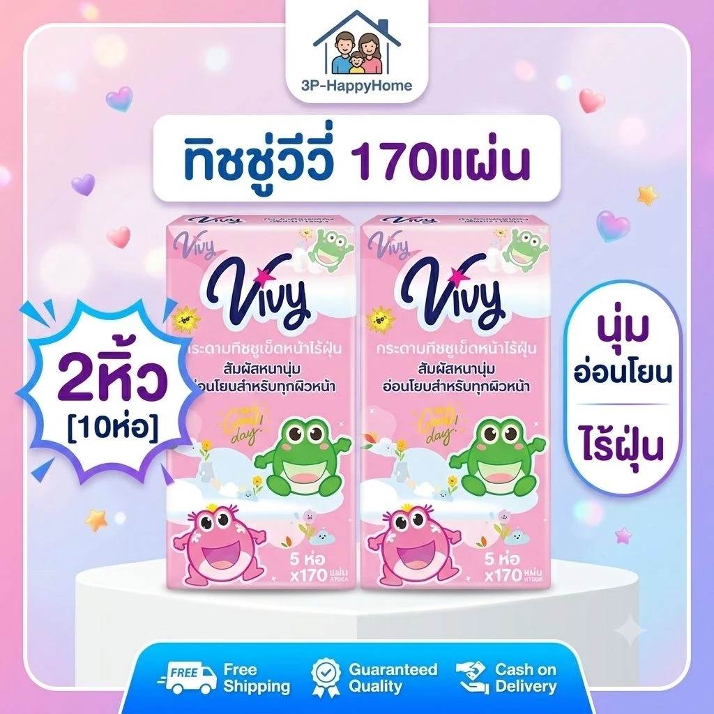 🔥[แพค2หิ้ว]🔥Vivy กระดาษทิชชู่แห้ง ทิชชู่เช็ดหน้า วีวี่ 170แผ่น และ 240แผ่น รุ่น Good Day