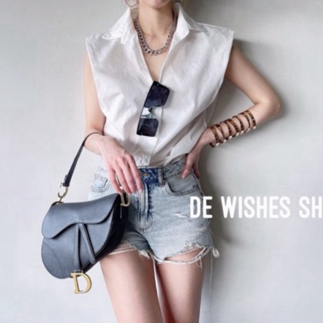 Dewishes Best Seller เสื้อเชิ้ตแขนกุด คอปก ไม่เสริมบ่า