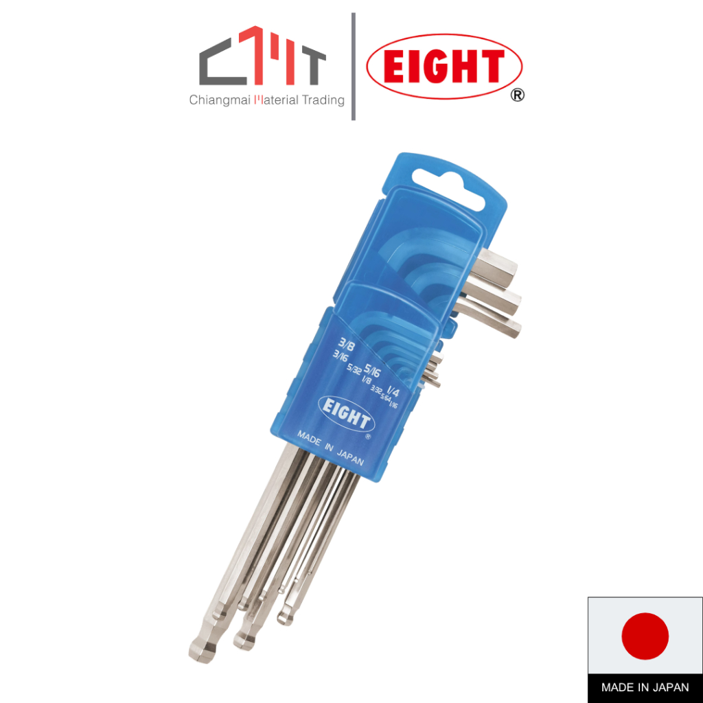 EIGHT ประแจหัวบอลเตเปอร์ ยาว สีขาว 9 ตัวชุด ขนาด 1/16 - 5/16 No.TLS-9ZD