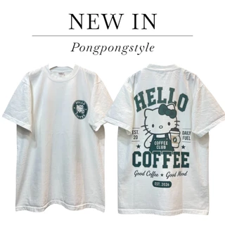 Hello Coffee เสื้อยืดทรงโอเวอร์ไซส์ Unisex งานผ้าCotton100 ไม่มีตะเข็บข้าง สกรีน DTG สกรีนจม ด้านหน้าแน่นๆ รีดทับได้
