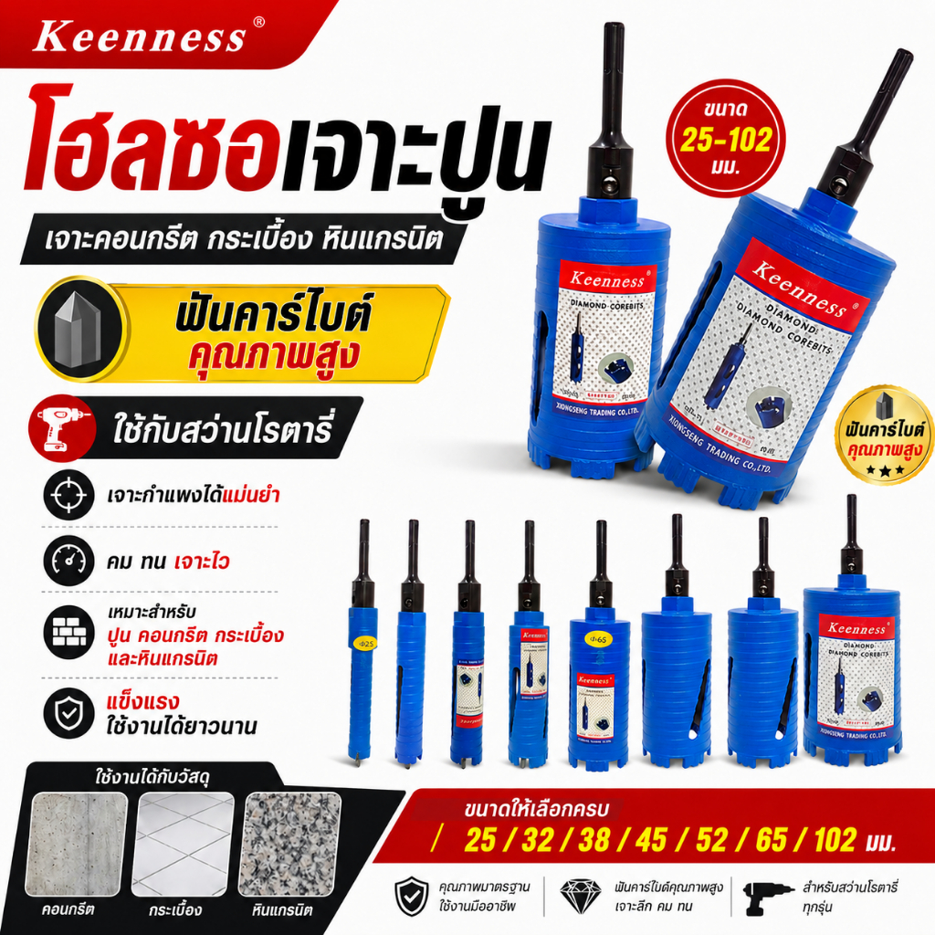 Keenness โฮลซอเจาะปูน ฟันคาร์ไบด์ เจาะคอนกรีต (ยาว 180มม.) 2