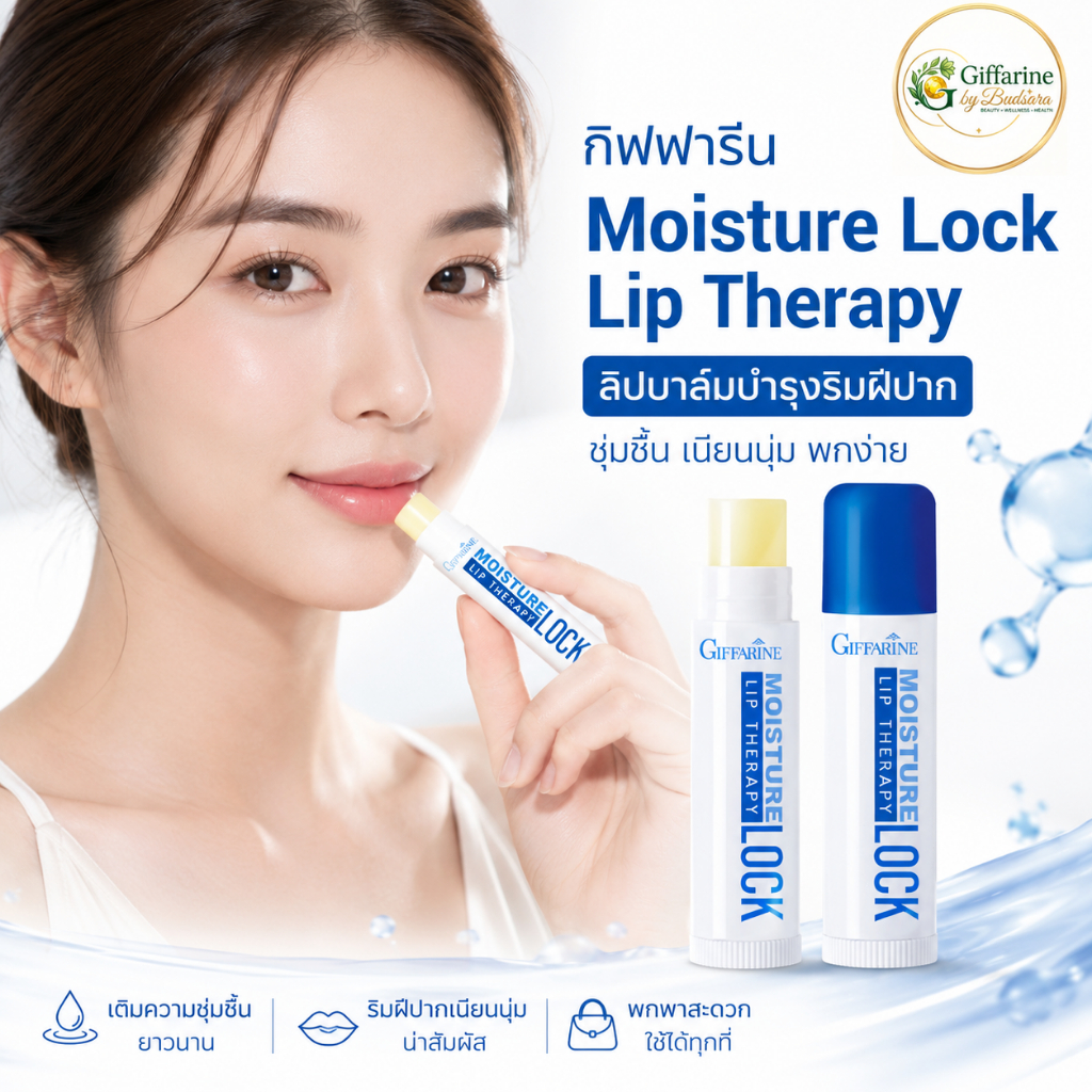 กิฟฟารีน Moisture Lock Lip Therapy 2.7g ลิปบาล์ม ลิปมันบำรุงปากแห้ง ชุ่มชื้น ไม่มีน้ำหอมและสี