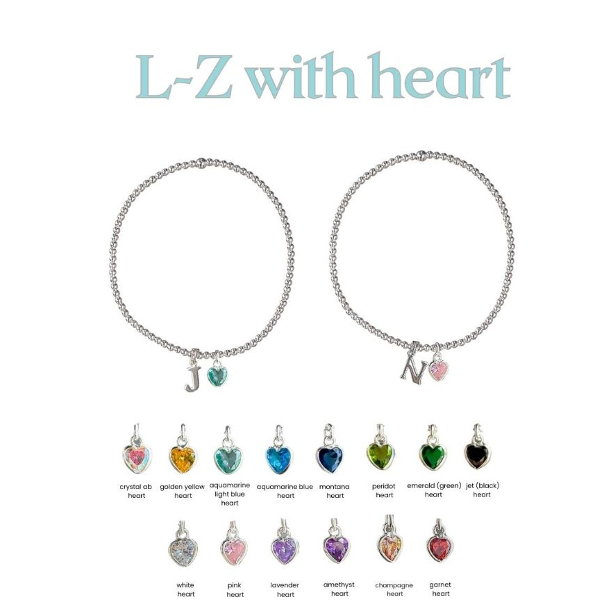 SissyJewelry // ข้อมือเงินแท้ รุ่นเอ็นยืด จี้ Letter (L-Z) + Heart charm **แจ้งsizeที่ช่องหมายเหตุ** Free gift box