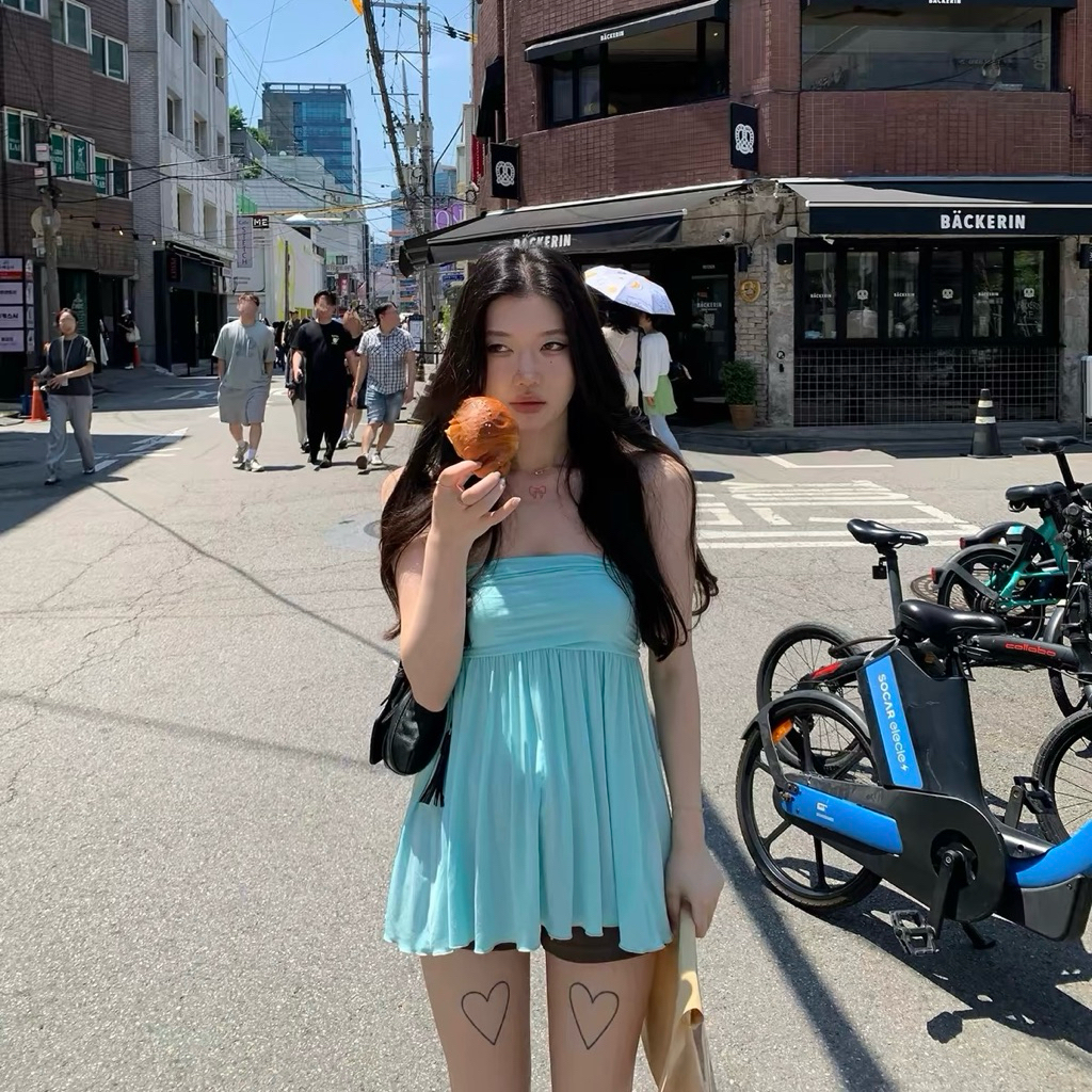 พร้อมส่ง เกาะอก ชายย้วย ผ้ายืด เสื้อเกาะอก ผ้าเรย่อน