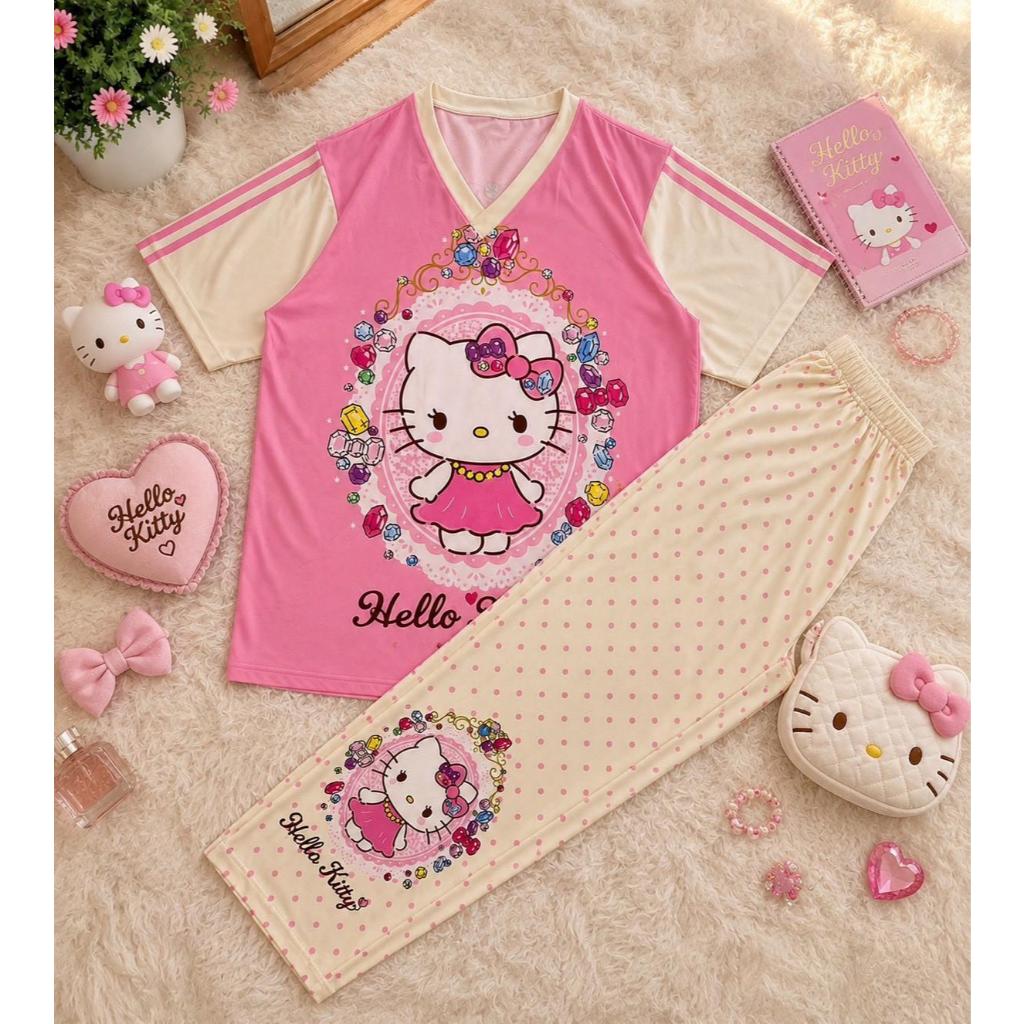 ( OAFSSET37 ) ชุดเซท เสื้อ กก.ขายาว คิดตี้ดอท 4สี แต่งริ้ว ฟรีไซส์ อก42