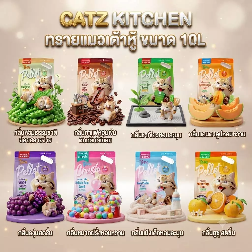 ทรายแมวเต้าหู้ และไฟเบอร์ จากถั่วลันเตาพร้อมส่ง ทรายแมวไร้ฝุ่น ย่อยสลายได้100%