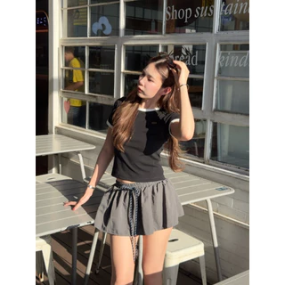 BABEJUB.X l Wendy Top เสื้อยืดทูโทนติดอะไหล่โลโก้ ผ้านุ่มมากกกก ใส่สบายสุดๆ มี 2 ไซส์
