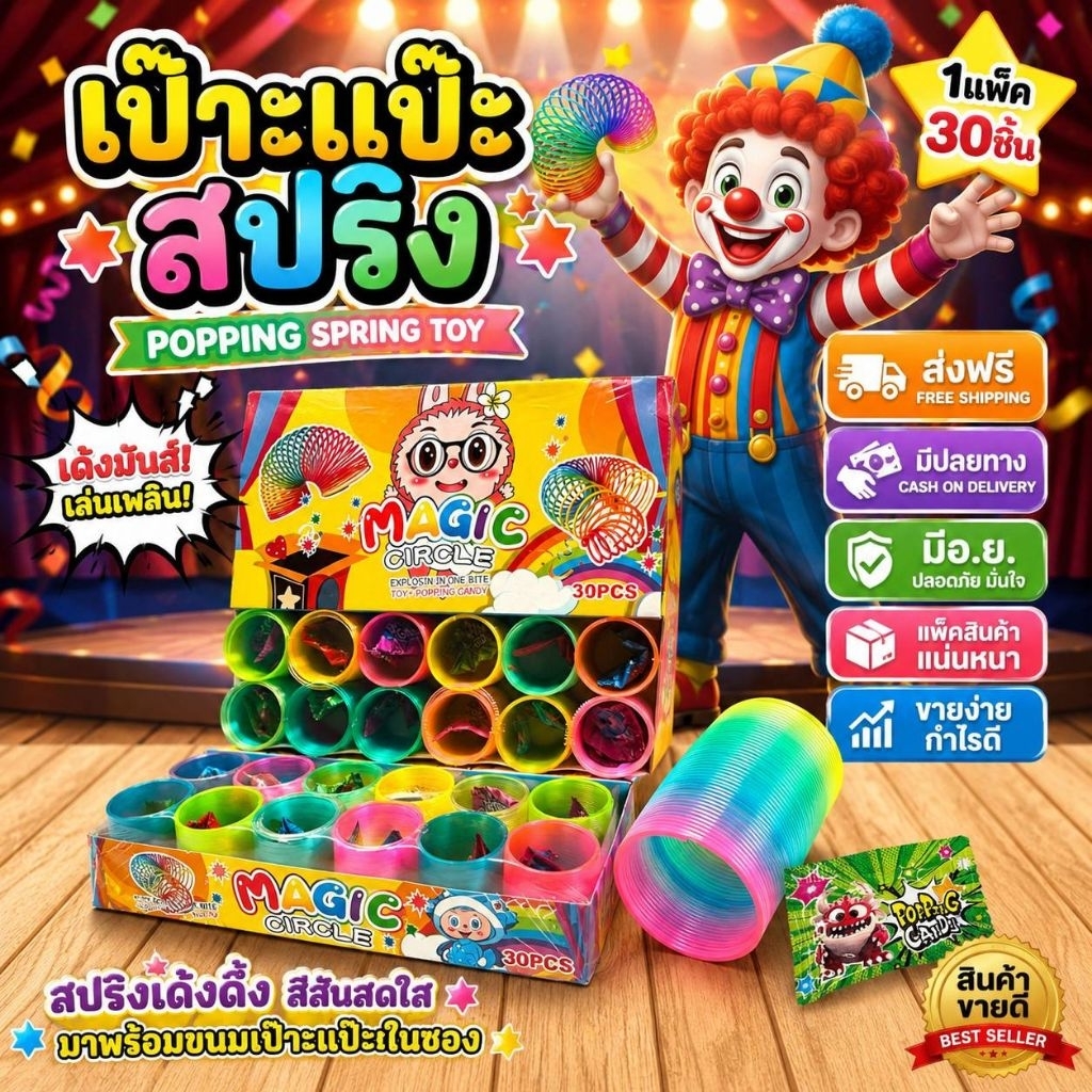 💢30ชิ้น💢 ลูกอมผง เป๊าะแป๊ะ สปริง ลูกอมผงเป๊าะแป๊ะ แตกในปาก อร่อย สนุก เล่นเพลิน