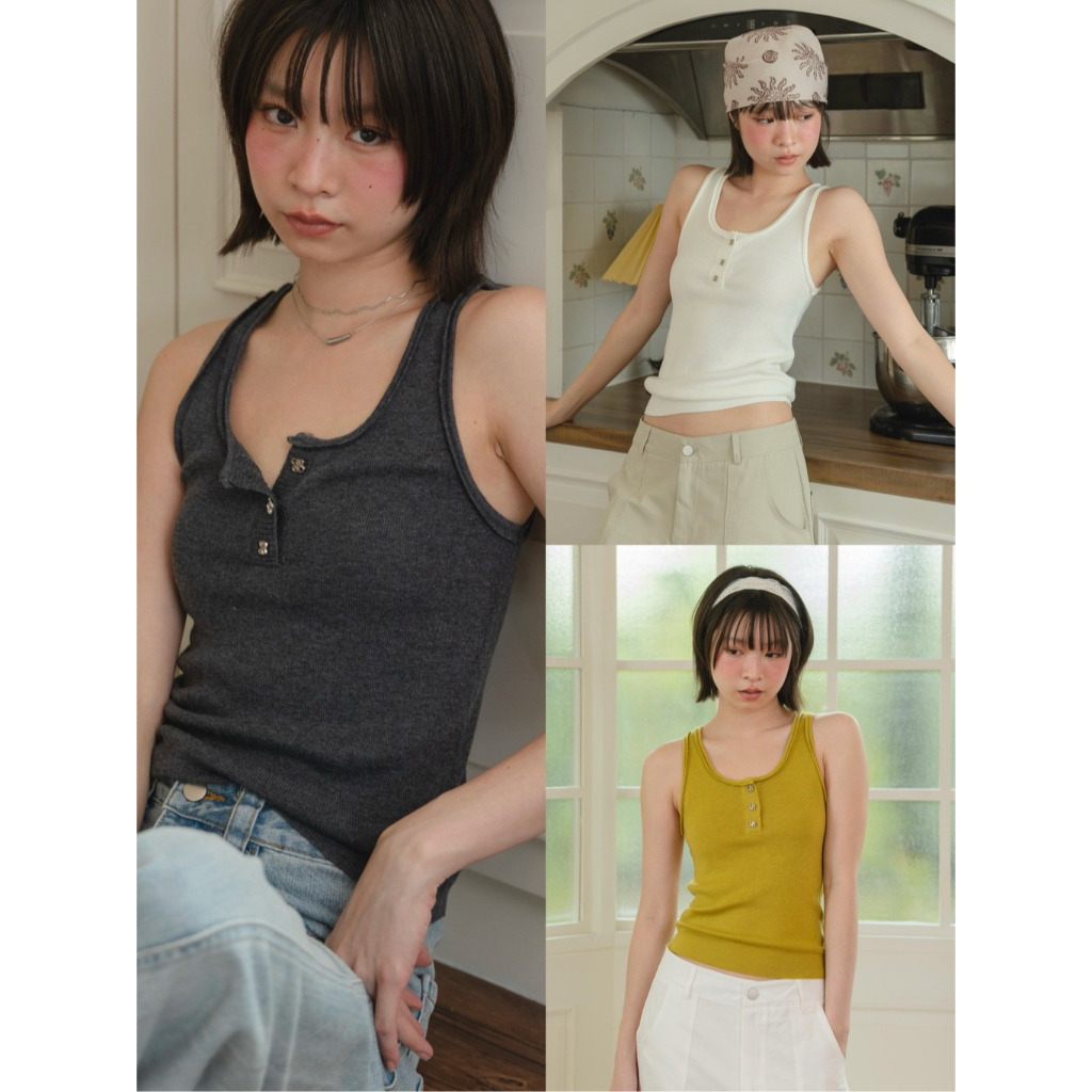 Sumwear.bkk - Amber tank top เสื้อกล้ามไหมพรมกระดุมโลโก้แบรนด์