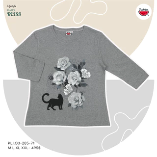 เสื้อแตงโม (SUIKA) - เสื้อยืดคอกลม แขนสามส่วน พิมพ์ลายดอกไม้ แขนสามส่วน (PLI.O3-332 192 285 043 216 )