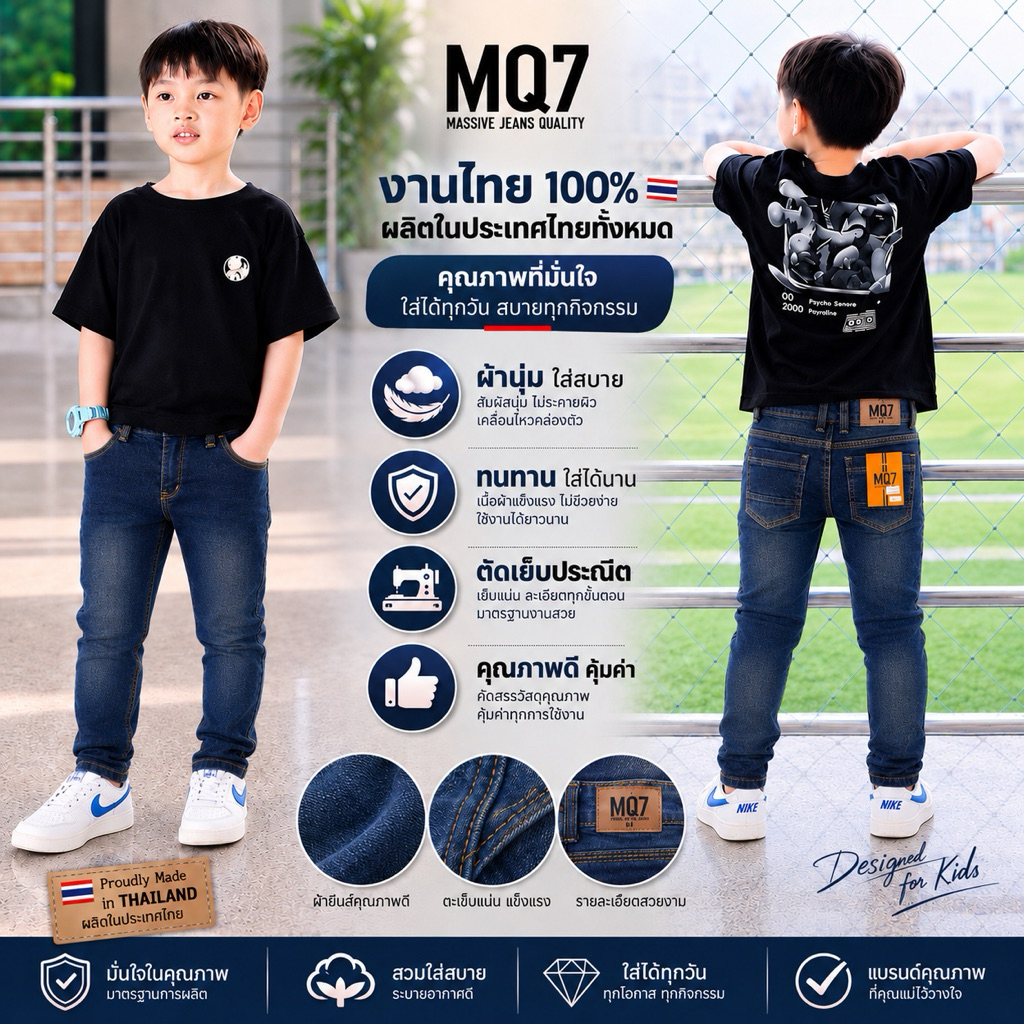 งานไทย 🇹🇭 ยีนส์ยืด กางเกงเด็กขายาวสียีนส์สนิม ใส่สบาย กางเกงเด็ก ทรง กระบอกเล็ก ป้าย MQ7 รหัส 9032/28