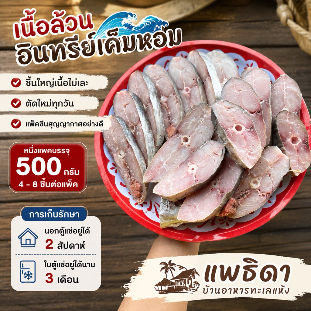 ปลาอินทรีย์เค็ม อินทรีย์หอม เนื้อล้วนแพ็ค 500 กรัม เค็มน้อยเนื้อไม่เละ