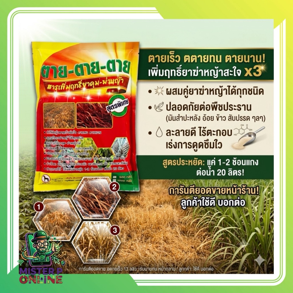 ตายตายตาย สารเพิ่มฤทธิ์ฆ่าหญ้า ขนาด 1 กิโล สารเสริมฆ่าหญ้า สารเสริมยาฆ่าหญ้า ไม่มีผลต่อพืช