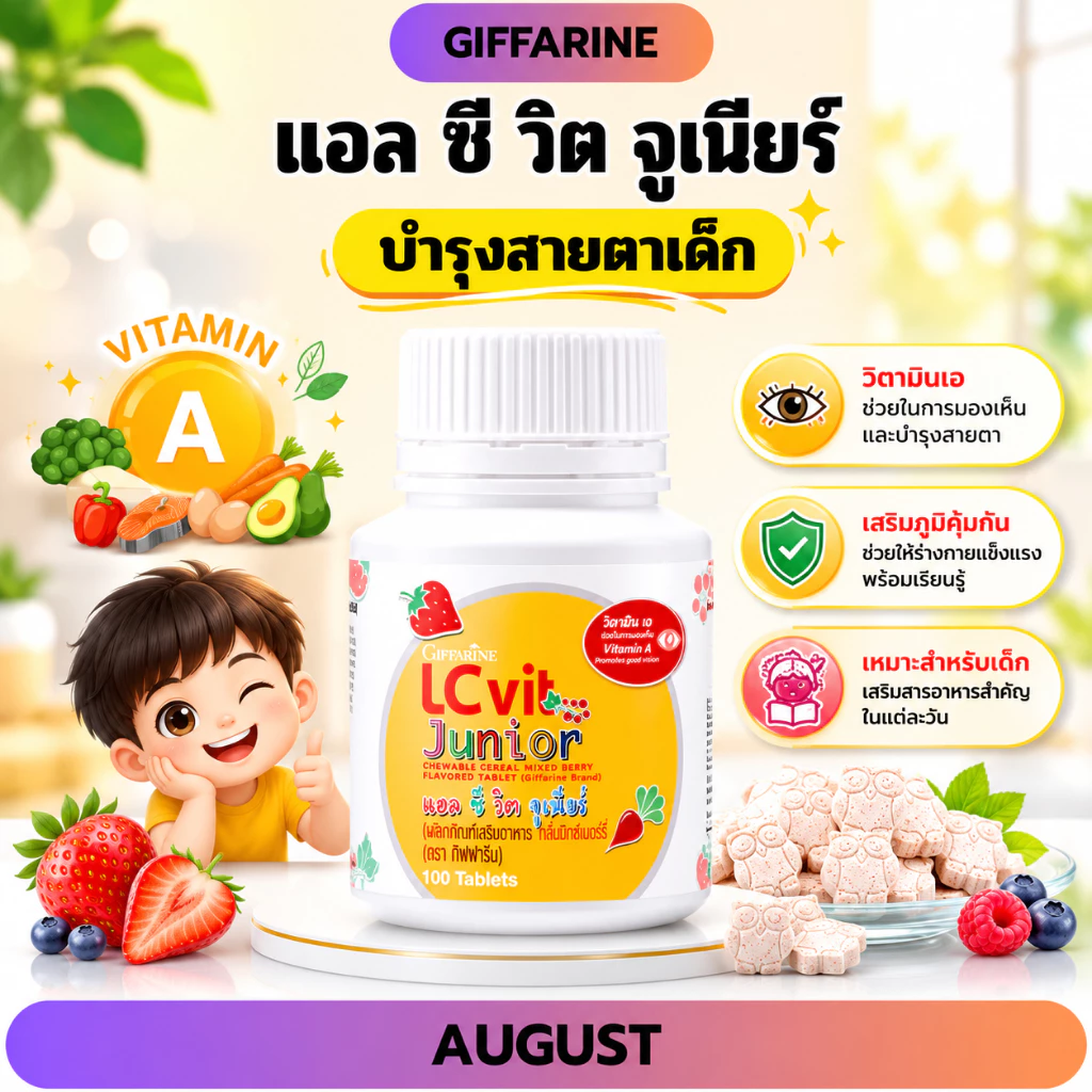 แอลซีวิต จูเนียร์ กิฟฟารีน วิตามินเด็ก อาหารเสริมเด็ก ปกป้อจอตาเด็ก ปกป้องดวงตาจากแสงสีฟ้า บำรุงสายตาเด็ก วิตามินเอ