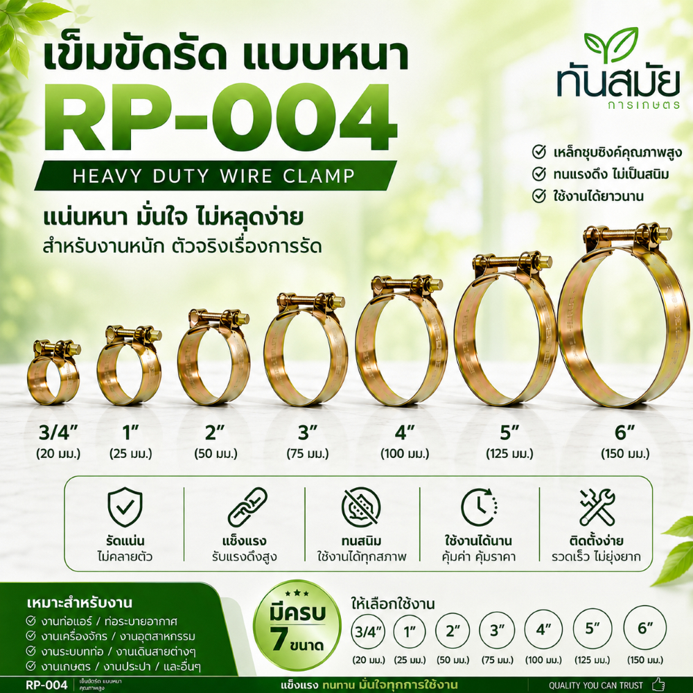 เข็มขัดรัดลวด เหล็กรัด ท่อลวดสแตนเลส มีหลายขนาด (แบบหนา)เข็มขัดรัดท่อแบบลวด2เส้น