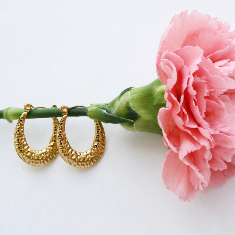 Textured Oval Huggies | Tarnish Free 18K Gold Plated Stainless Steel Earrings | Azalea Jewelry