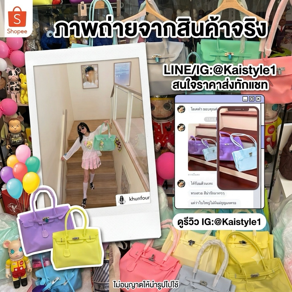 (พร้อมส่งม่วงL) @kaistyle1 --กระเป๋า Jelly bag ที่แมสจนฉุดไม่อยู่รุ่นคุณโฟร์ สีTurquoise สามารถพรีออเดอร์ได้แล้วทุกรุ่น