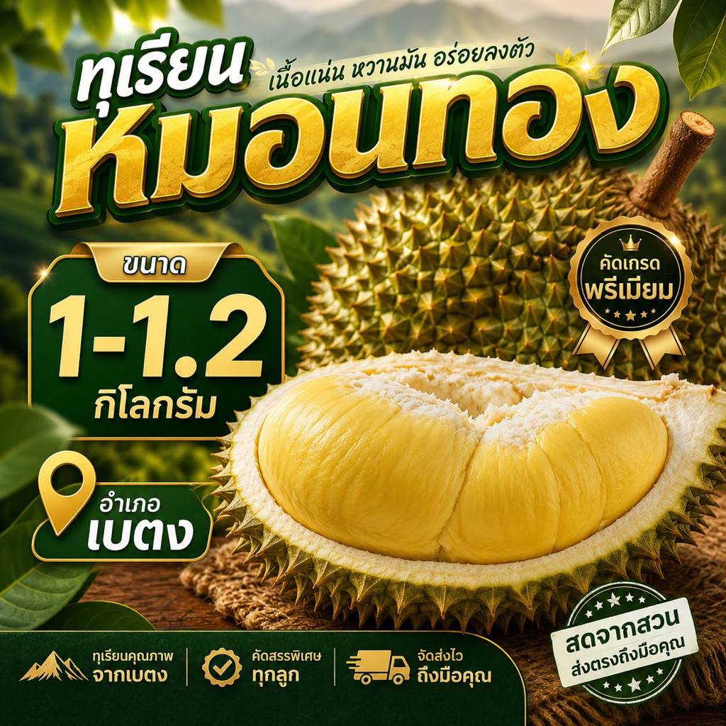 ทุเรียนหมอนทอง เบตง เป็นไซส์เล็ก
