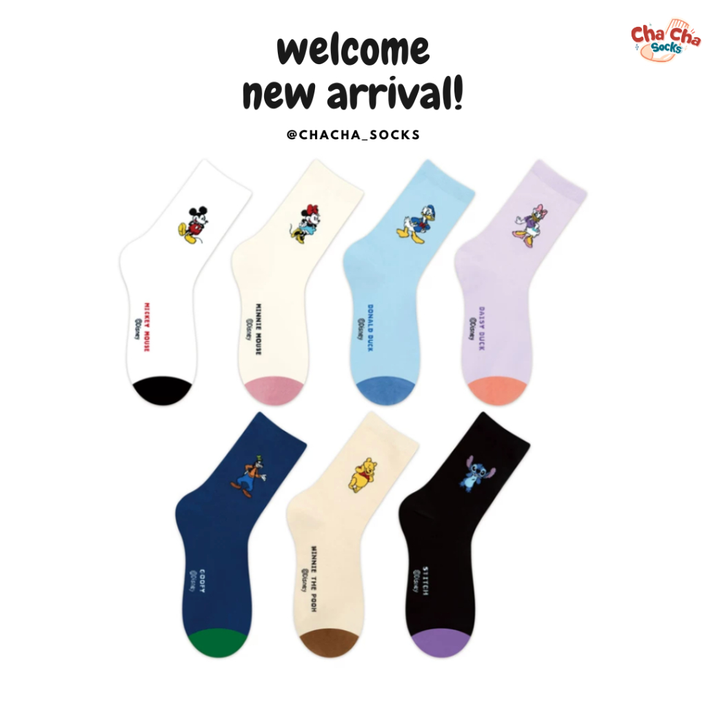 Chacha socks - ถุงเท้าข้อยาว Basic Disney Socks ถุงเท้าข้อยาว แบรนด์ kikiya นำเข้าจากเกาหลี