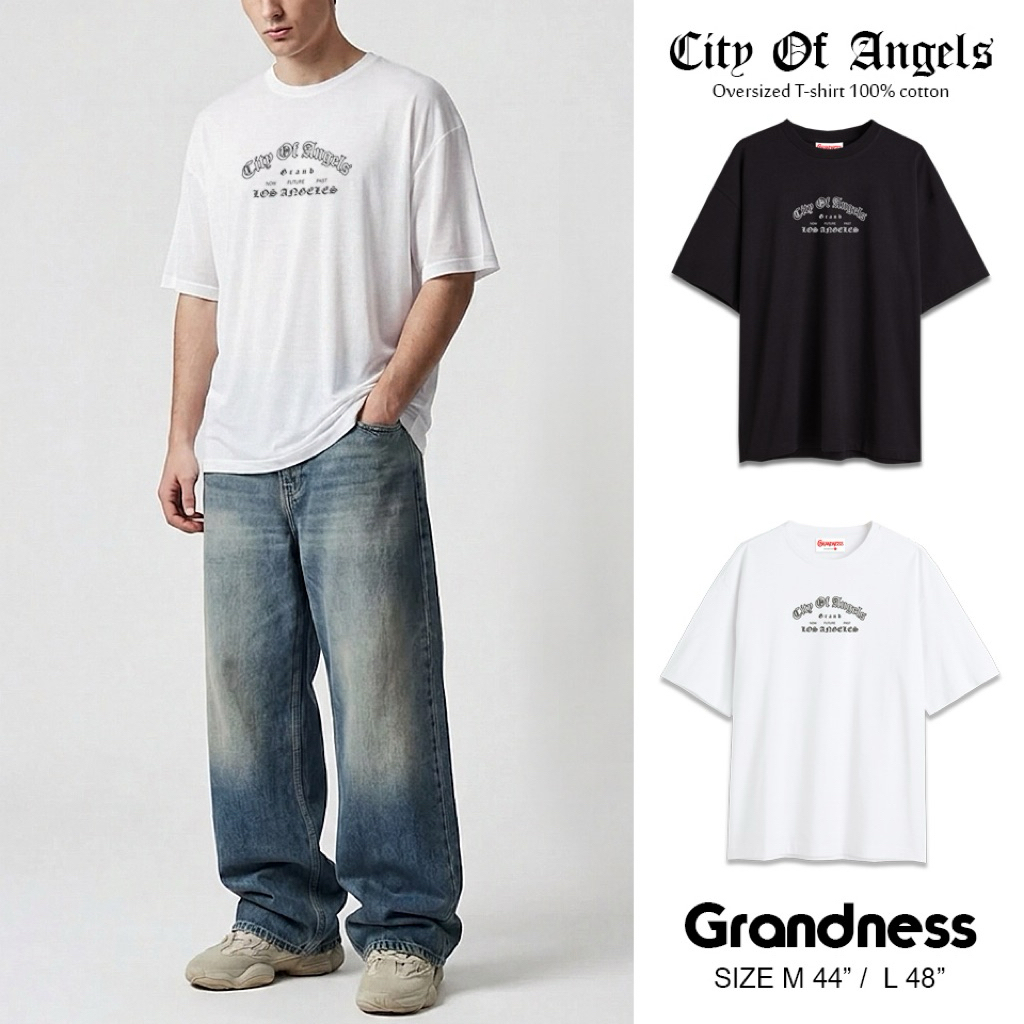 Grandness เสื้อยืด Oversize ลายกราฟิก รุ่น OV215-216 ( สีดำ / สีขาว )