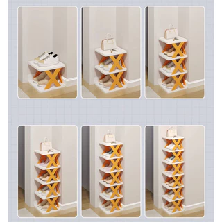 ชั้นวางรองเท้า ชั้นวางรองเท้าพลาสติก พับเก็บได้ DIY ซ้อนได้หลายชั้น ชั้นเก็บรองเท้า ประหยัดพื้นที่