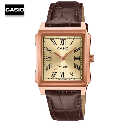 นาฬิกาข้อมือผู้ชายคาสิโอ Casio สายหนังสีน้ำตาล หน้าปัดสีทอง รุ่น MTP-B190RGL-9BVDF, MTP-B190RGL-7B, 