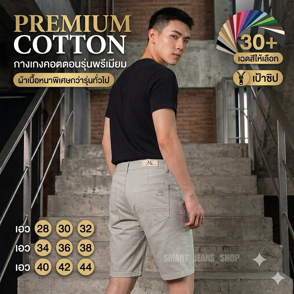 กางเกงผู้ชาย ขาสั้นสามส่วน ผ้าcotton100% เอว28-42 สีไม่ตก กางเกงลำลอง เนื้อผ้าหนากว่าปกติ
