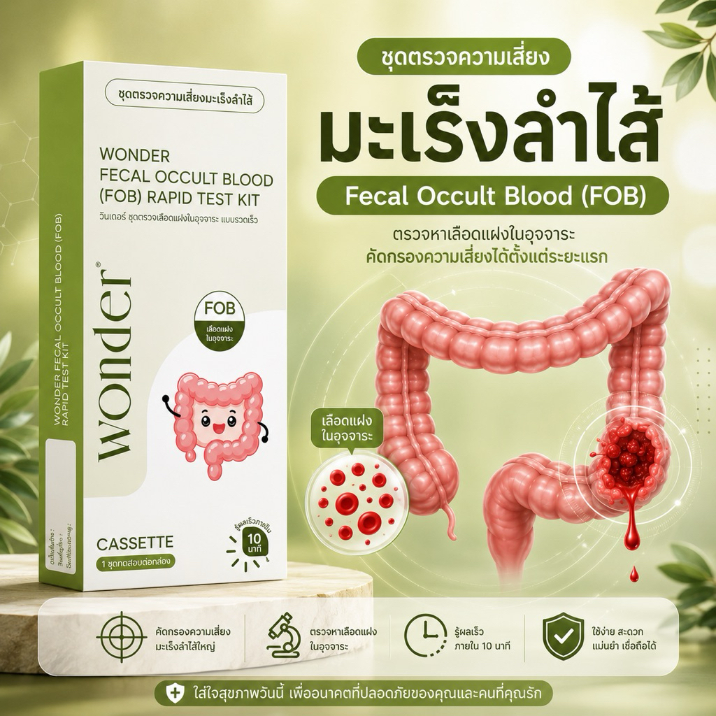 Wonderวันเดอร์ FOB Rapid Test Kit ชุดตรวจเลือดแฝงในอุจจาระ ตรวจคัดกรองลำไส้ Self-Test รู้ผลไว 10นาที