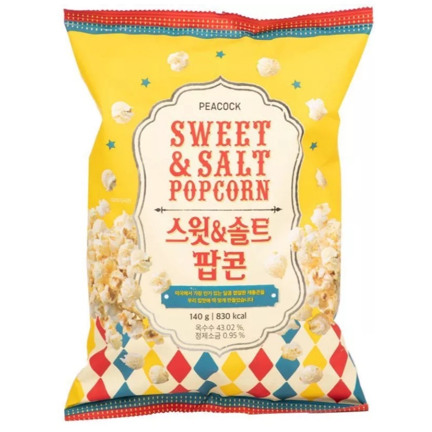 พีค๊อคป๊อปคอร์นรสหวานและเค็ม 140กรัม Sweet & Salt Popcorn (Peacock BRAND) ปริมาณ 140g
