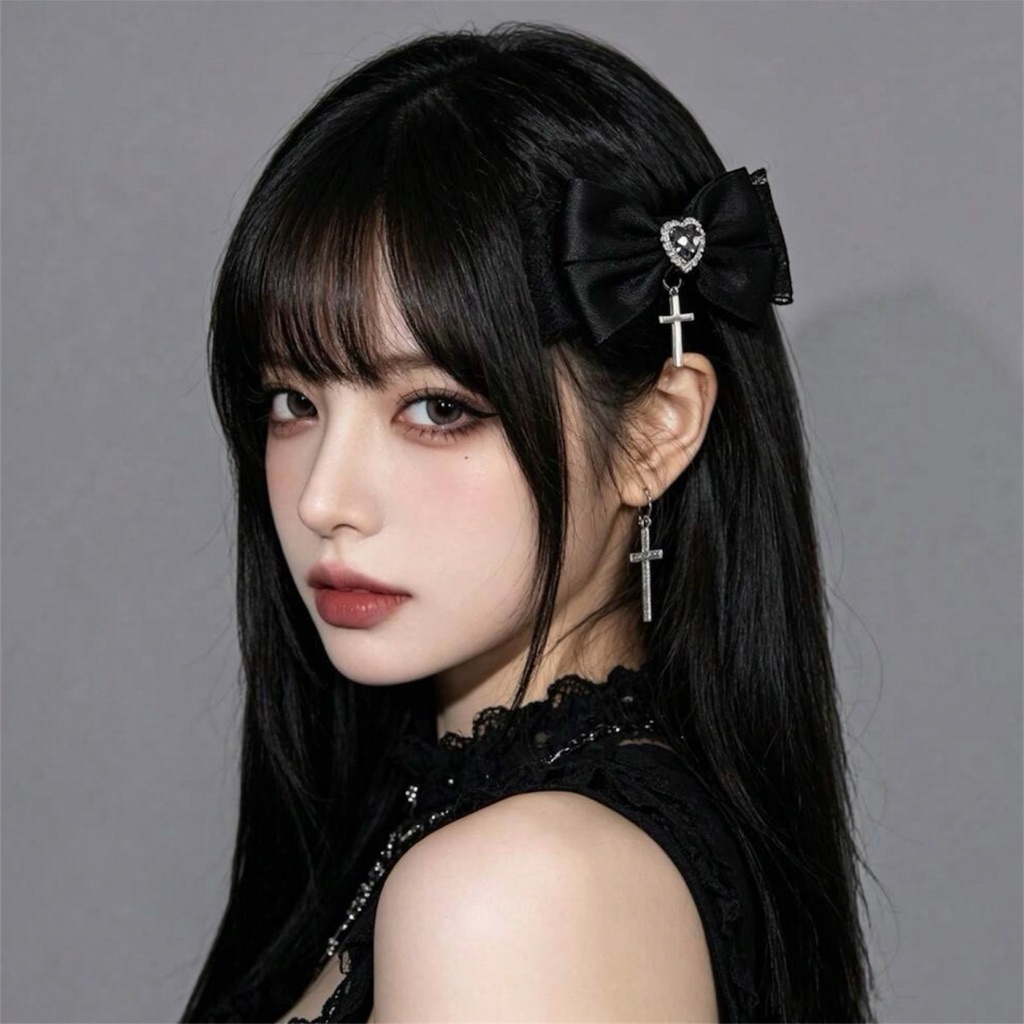 (พร้อมส่ง) กิ๊บติดผม โบว์แต่งจี้กางเขน สไตล์โกธิคโลลิต้า กิ๊บโบว์ผ้าลูกไม้ แฟชั่นสำหรับผู้หญิง