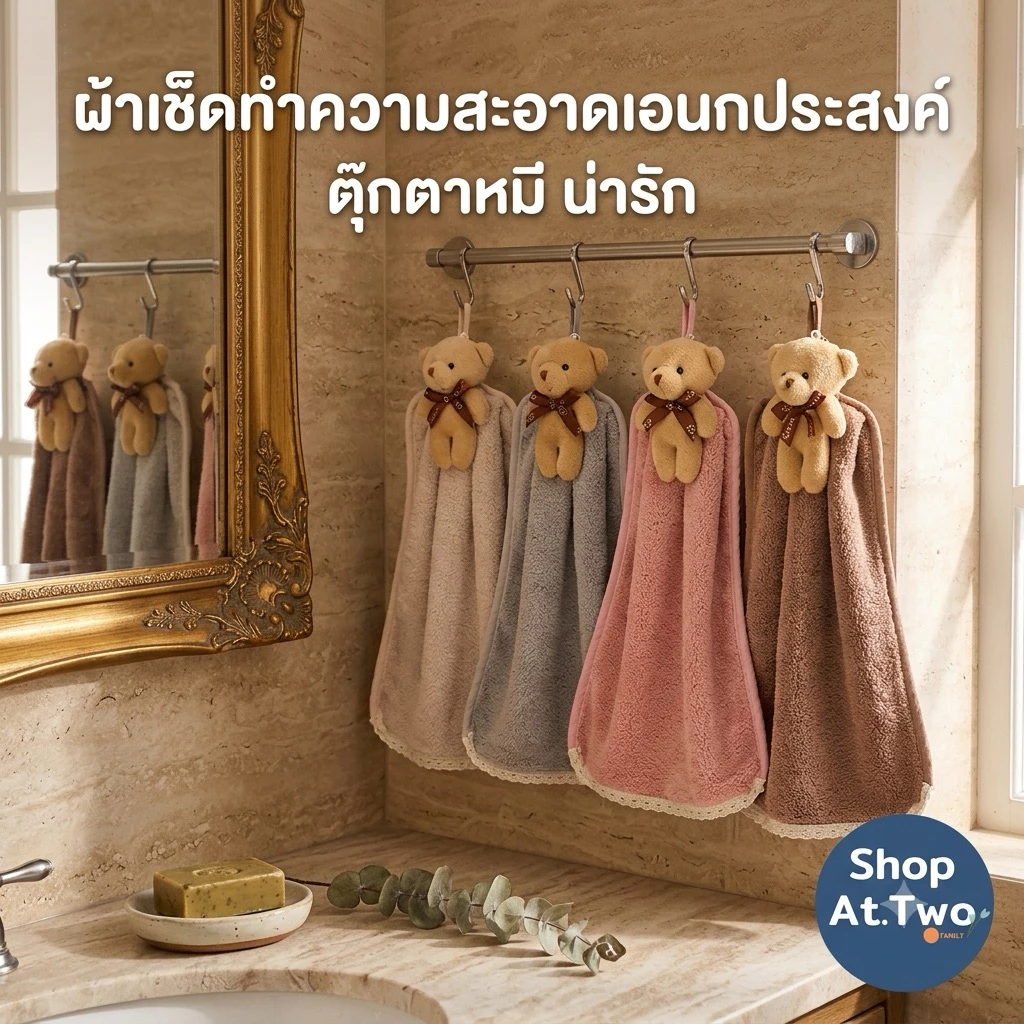 ShopAt.Two[NP-7132] ผ้าเช็ดมือแบบแขวน ตุ๊กตาหมี ผ้าเช็ดทำความสะอาดเอนกประสงค์