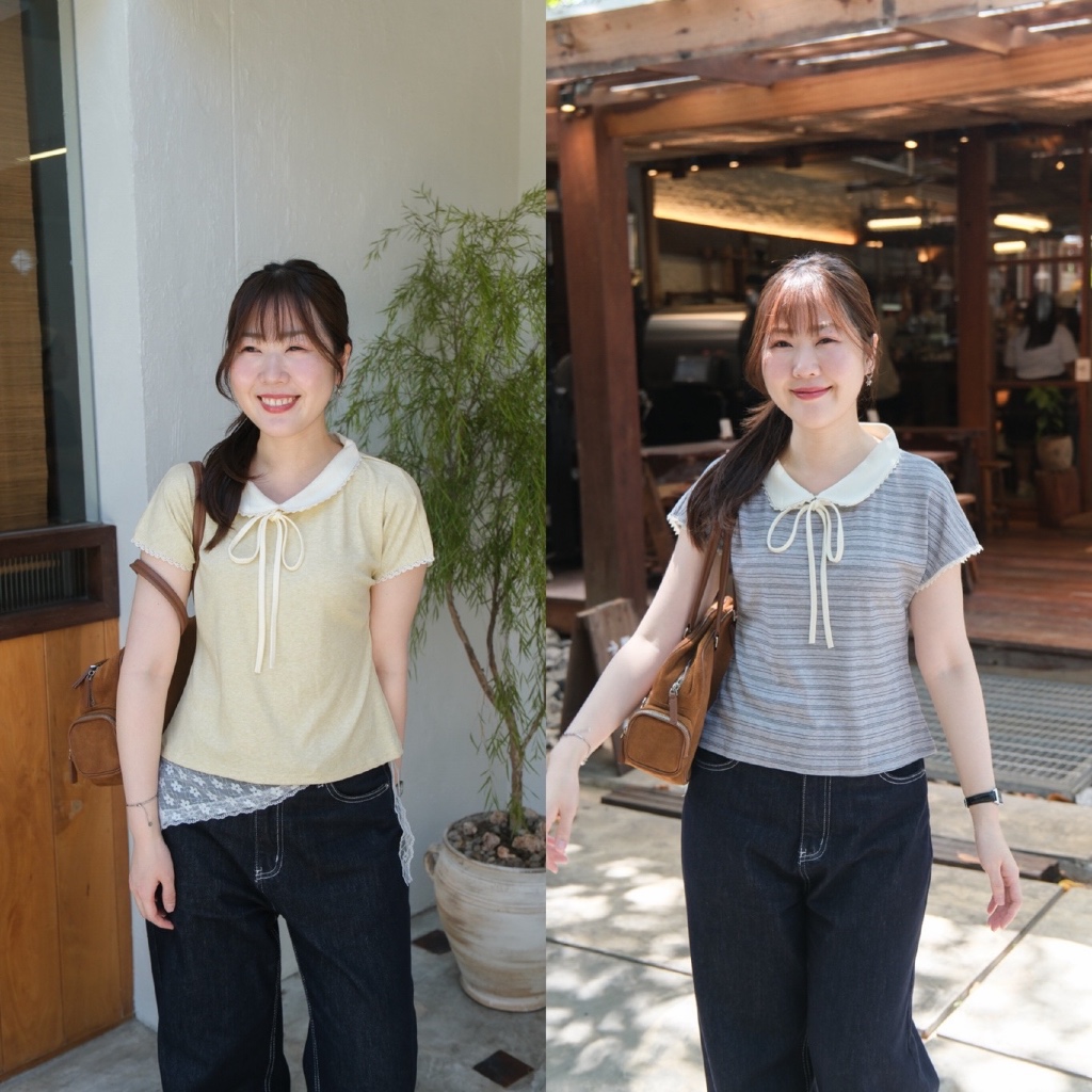 Chakiya.store เสื้อคอบัว แต่งผูกโบว์ด้านหน้า มีสองสี น่ารักก