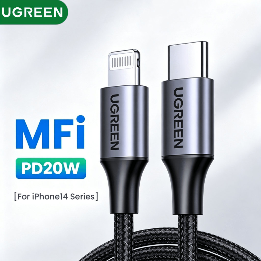 UGREEN USB-C to Lightning MFi PD 20W  สายชาร์จเร็ว Nylon Braided สายชาร์จเร็วสําหรับIPhone 14 13 12 11 Pro Max iPad Airp