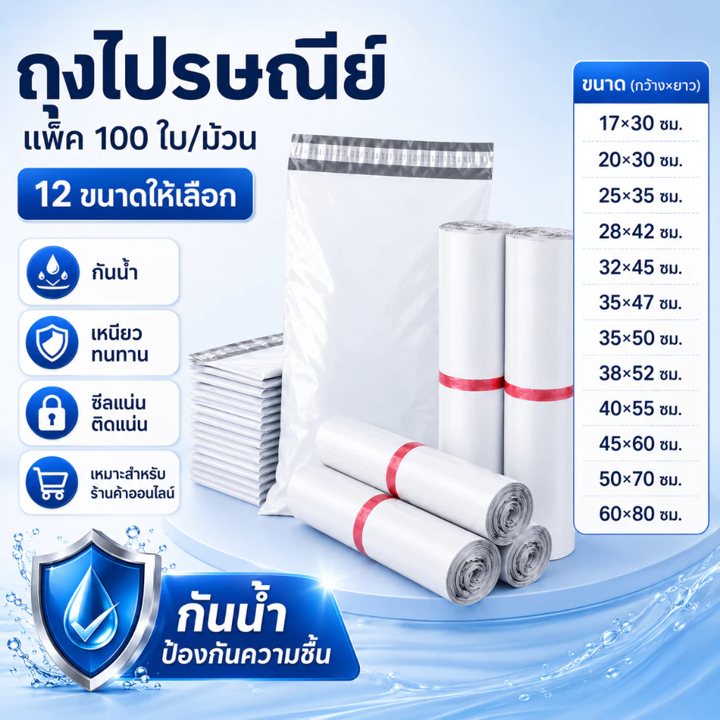 【จัดส่งเร็ว】ซองไปรษณีย์พลาสติกสีขาว ซองกันน้ำ ถุงพัสดุ100ใบ หลายขนาด คุณภาพดี ราคาถูกไม่ขาดง่าย ซองพลาสติกสีดำ