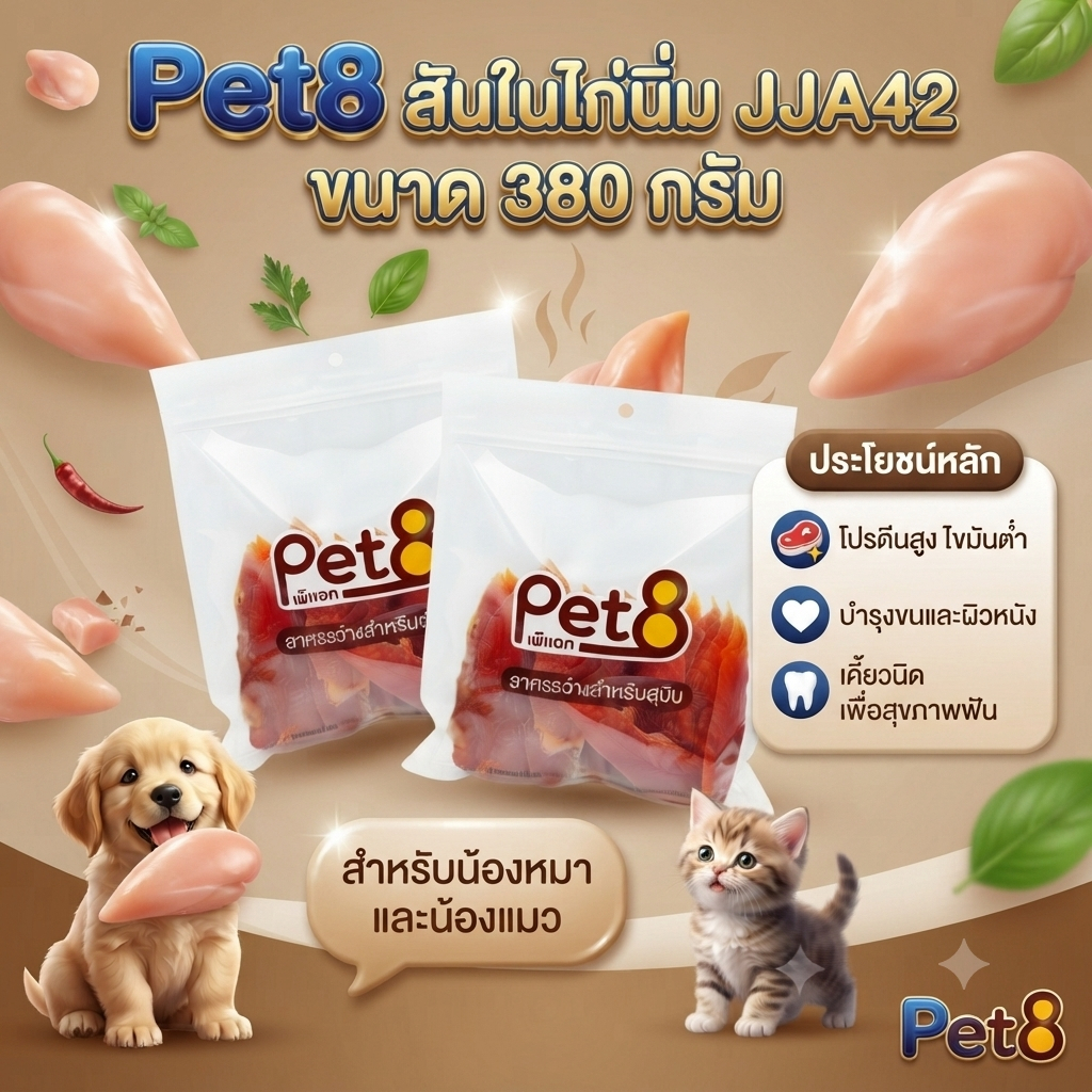 Pet8 ขนมสุนัข สันในไก่แท้สไลด์ Sasami Jerky (ห่อใส) 420G รูปที่ 4
