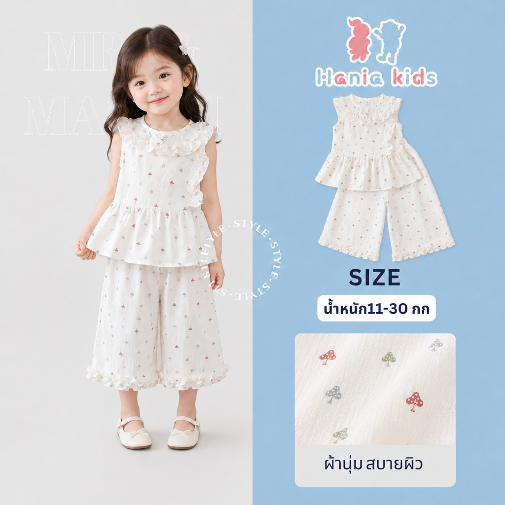 Hania kids สินค้าราคาพิเศษ พร้อมส่ง ชุดเช็ตแขนกุดลายเห็ดสีสัน น่ารัก ชุดเช็ตเด็กผู้หญิง K6126229