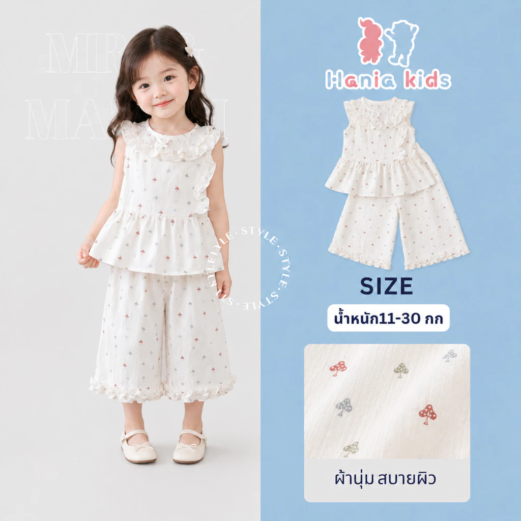 Hania kids สินค้าราคาพิเศษ พร้อมส่ง ชุดเช็ตแขนกุดลายเห็ดสีสัน น่ารัก ชุดเช็ตเด็กผู้หญิง K6126229