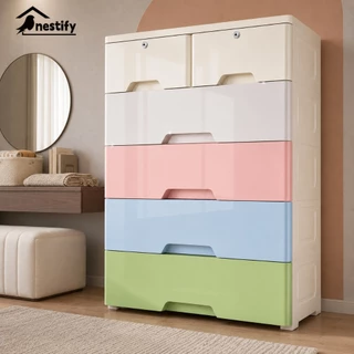 Nestify ลิ้นชัก ลิ้นชักใส่เสื้อผ้า 3-7ชั้น ตู้เสื้อผ้า มีล้อ เป็นมิตรกับสิ่แวดล้อม สีสลับ มีล้อ ล็อคได้