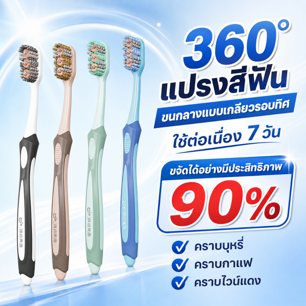 【6 ชิ้น】แปรงสีฟัน ชั้นซอกลึก ขนแปรงนุ่ม หัวกว้าง ถนอมเหงือก