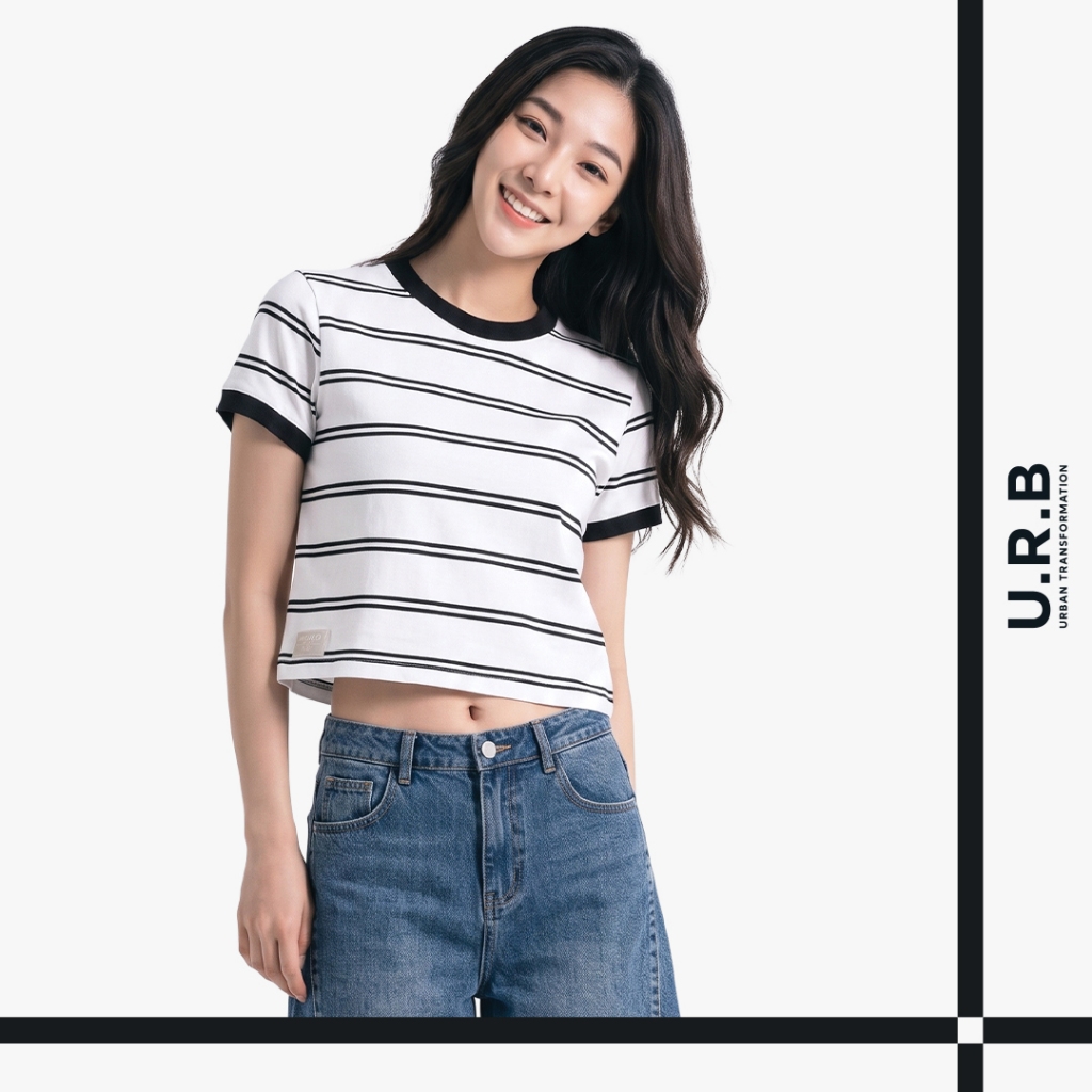 URBAN : WOMEN'S T-SHIRTS STRIPED TEE เสื้อยืดคอกลมลายริ้วผู้หญิง รุ่น 1UTWT1082 สี White & Black