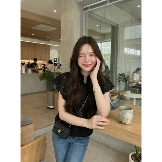 M2086 เสื้อเชิ้ตคอจีนงานปักฉลุ "Lace Ruffle" สวยแพง สไตล์ลักชู