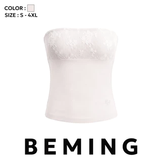 Bemingtop1259(S-4XL)-Tube Top - เกาะอกดีไซน์เรียบแต่งผ้าลูกไม้บริเวณช่วงอก