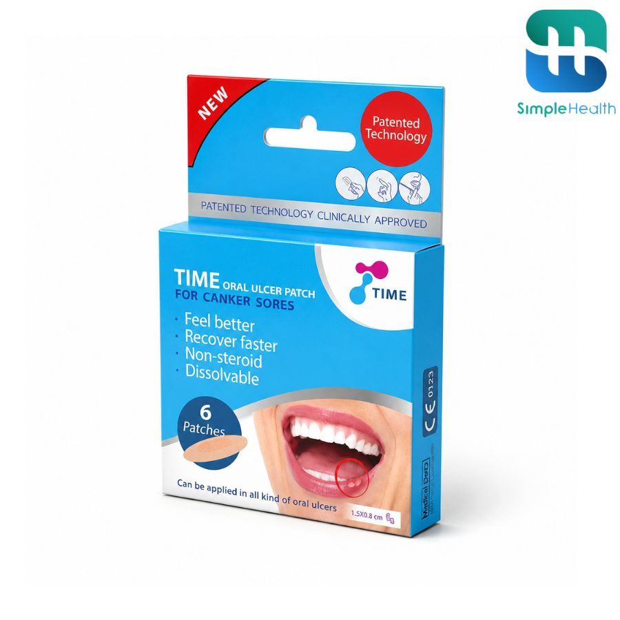 Simplecare แผ่นแปะแผลร้อนใน ที่เเปะร้อนใน TIME ORAL 6 ชิ้น ลดการระคายเคือง ปกป้องแผลในปาก