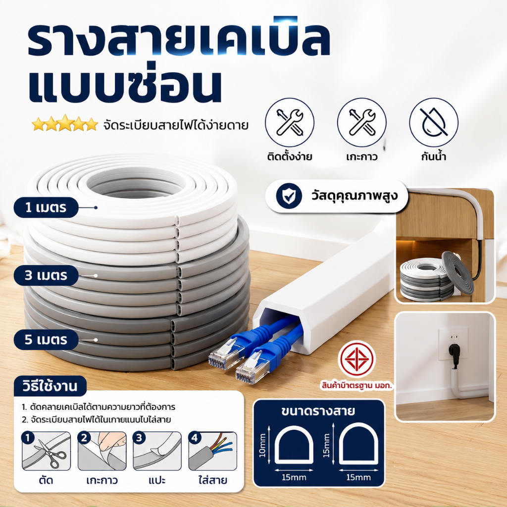 ฝาครอบสายเคเบิล รางเก็บสายไฟ ท่อเก็บสายไฟซ่อนสายไฟ ตัวป้องกันสาย ป้องกันการอัดขึ้นรูปตัวป้องกันสายไฟ