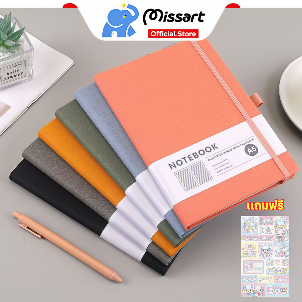 สมุด A5 A6 สมุดโน๊ต พร้อมที่เสียบปากกา เส้นแนวนอน เส้นจุด