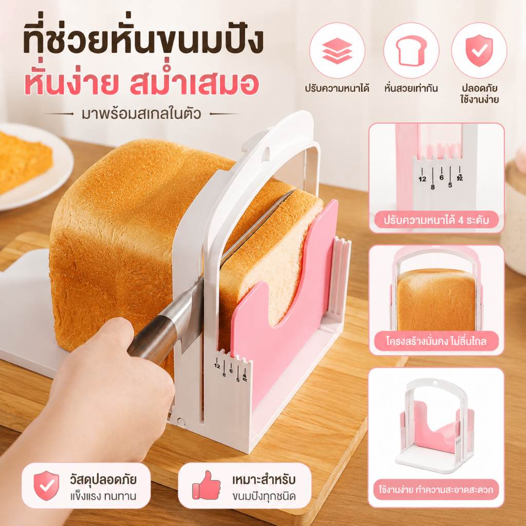 Luxe-t ที่หั่นขนมปังแบบตั้งได้ที่ตัดขนมปังแบบพับได้เครื่องมืออบเครื่องมือตัดพลาสติกเครื่องมือหั่นปลาค็อด