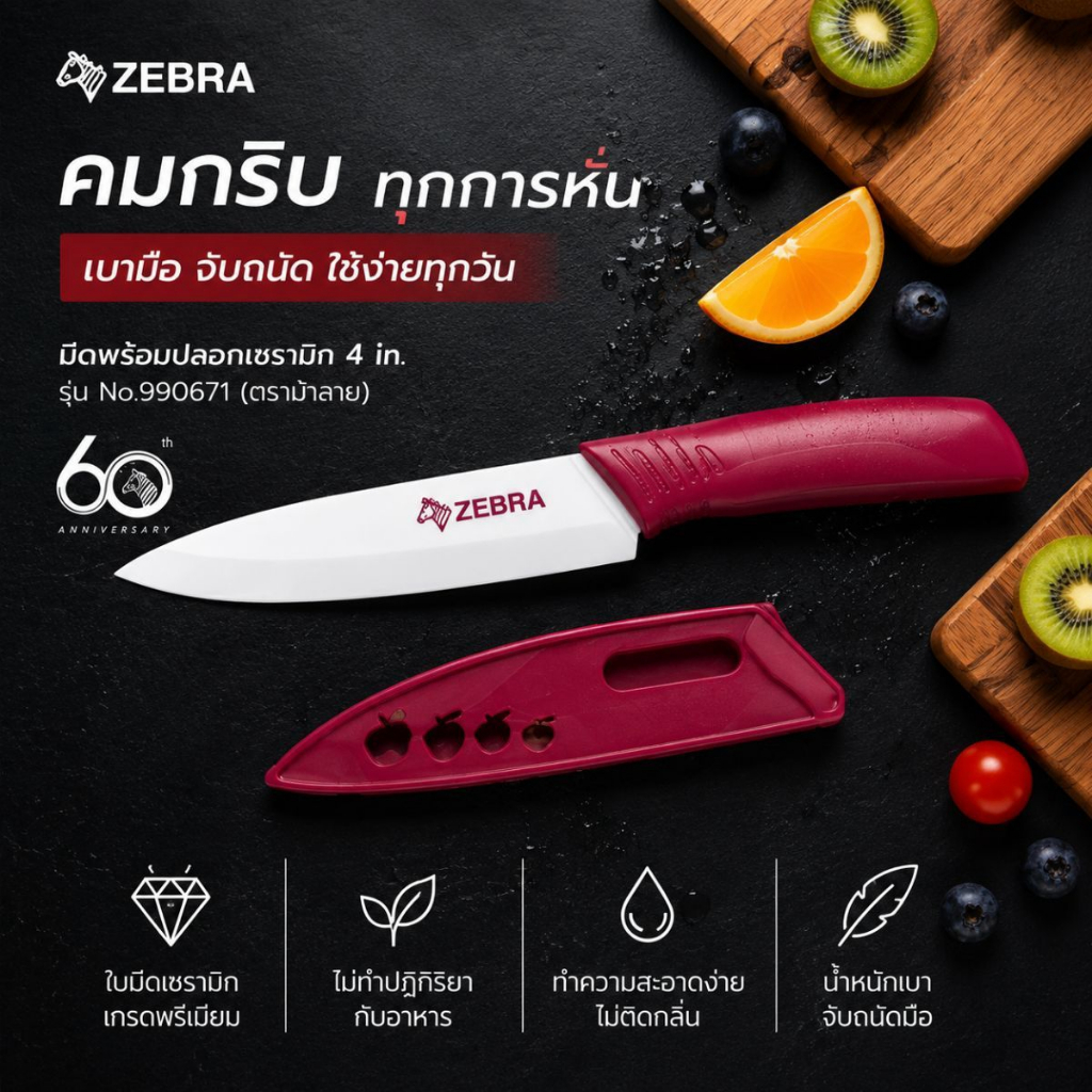 ZEBRA มีดพร้อมปลอก 4 นิ้ว Together มีดทำครัว มีดของแท้ 100% ตราหัวม้าลาย (มี 2 แบบให้เลือก)