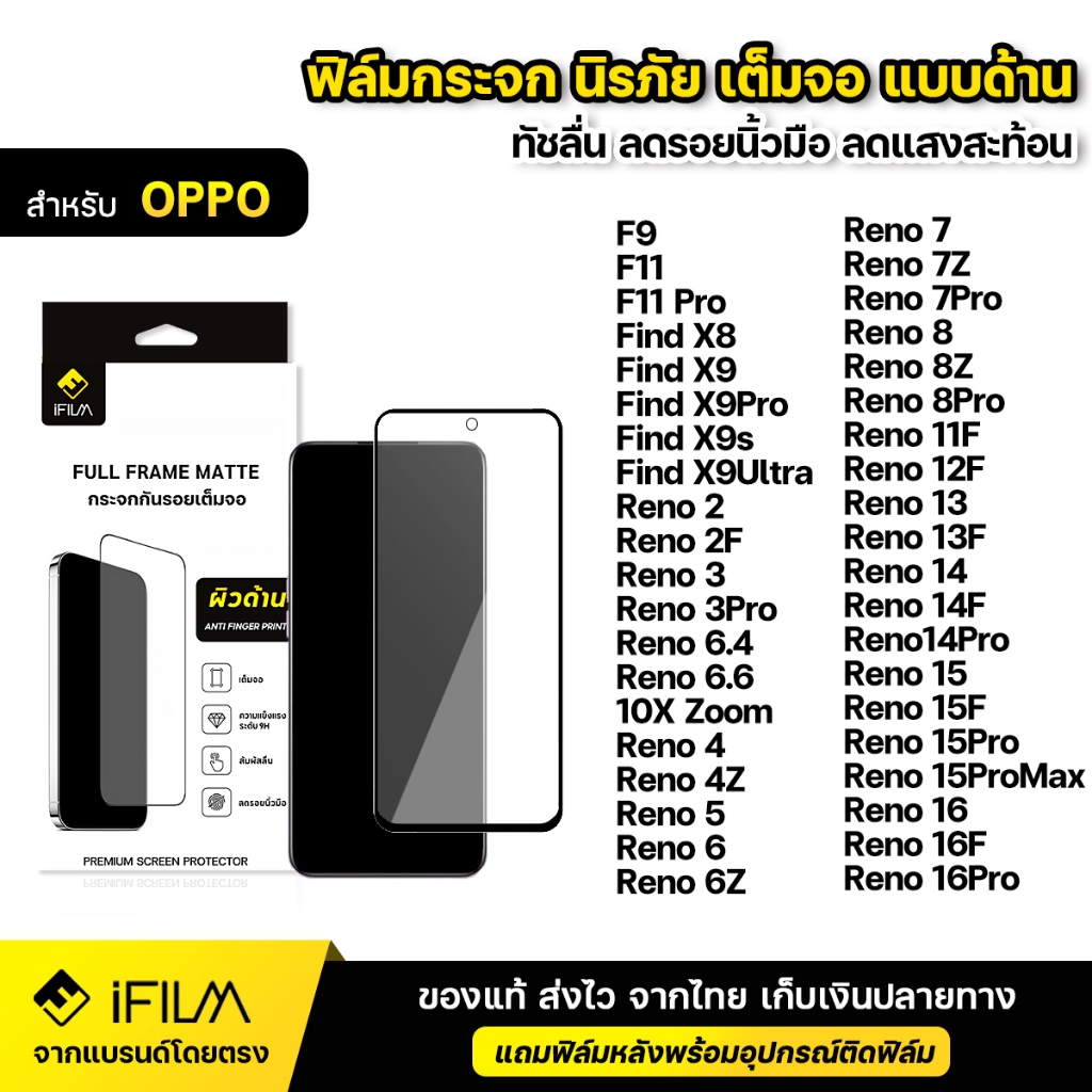 iFILM ฟิล์มกระจก นิรภัย แบบด้าน For OPPO Reno 13 13F 14 Pro 15 15F 15Pro Max Reno16 Pro Find X9 Pro X9s ฟิล์มด้าน เต็มจอ