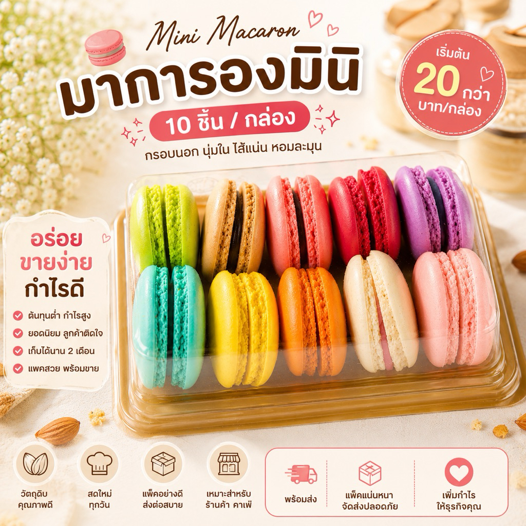 มาการอง มินิ 10 ชิ้น ไม่เน้นหวาน